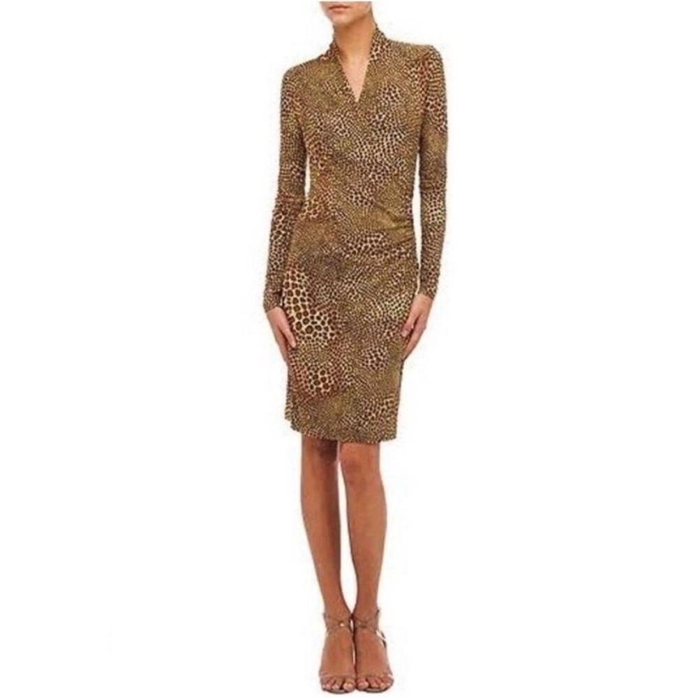 Norma Kamali Cocoa Animal Leopard Print Wrap Dress Long Sleeve XL